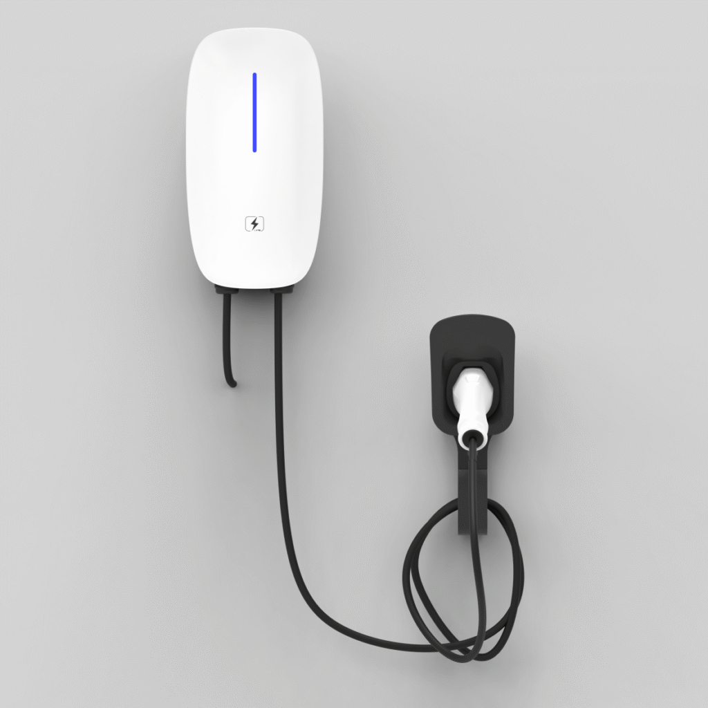 Carregador elétrico Zytron 3018 — estação de carregamento doméstica de 7 kW.